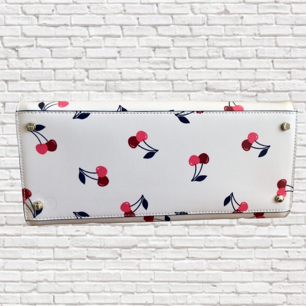 KATE SPADE • Staci Dancing Cherries Printed Leather Medium Convertible Satchel - Picture 4 of 7